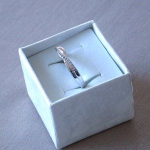 Silver Stackable Ring With Zirconia, Half Twisted CZ Eternity Ring.